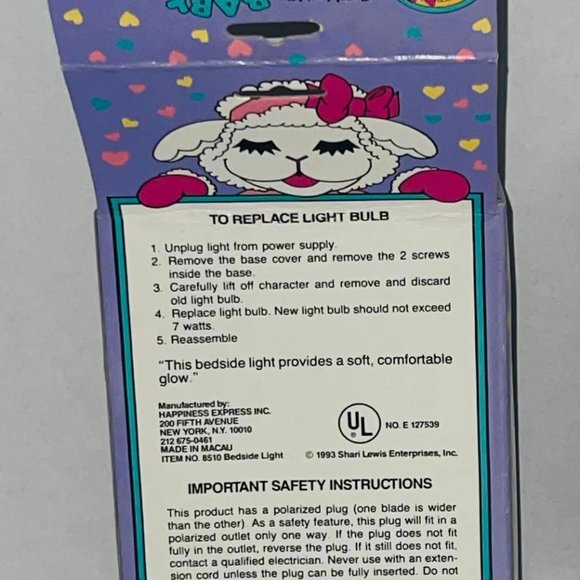 VINTAGE Baby Lamb Chop & Friends 1993 soft glow bedside light  10"  &  6" New - Picture 6 of 9
